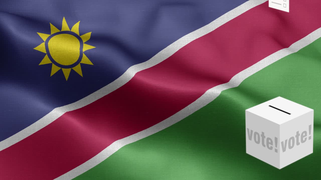 나미비아 선택을 위한 투표용지 - 발 앞에 있는 투표용장 - 선거 - 투표 - 나미비아의 발 - 나미비아 발 높은 세부 사항 - 국가 발 나미비아 파동 패턴 루프 가능한 요소 - 직물 질감과 끝없는 루프