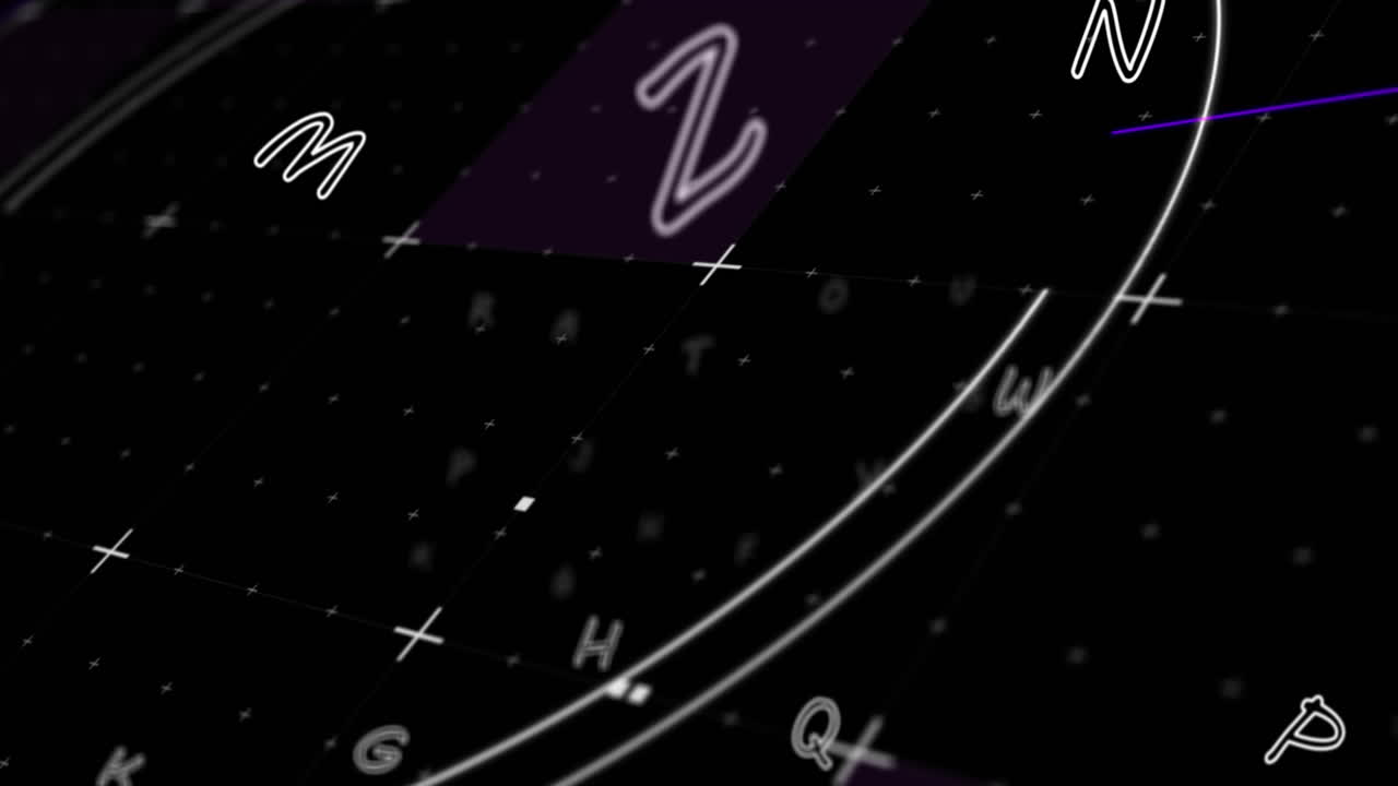 Animation of circles and letters on black background