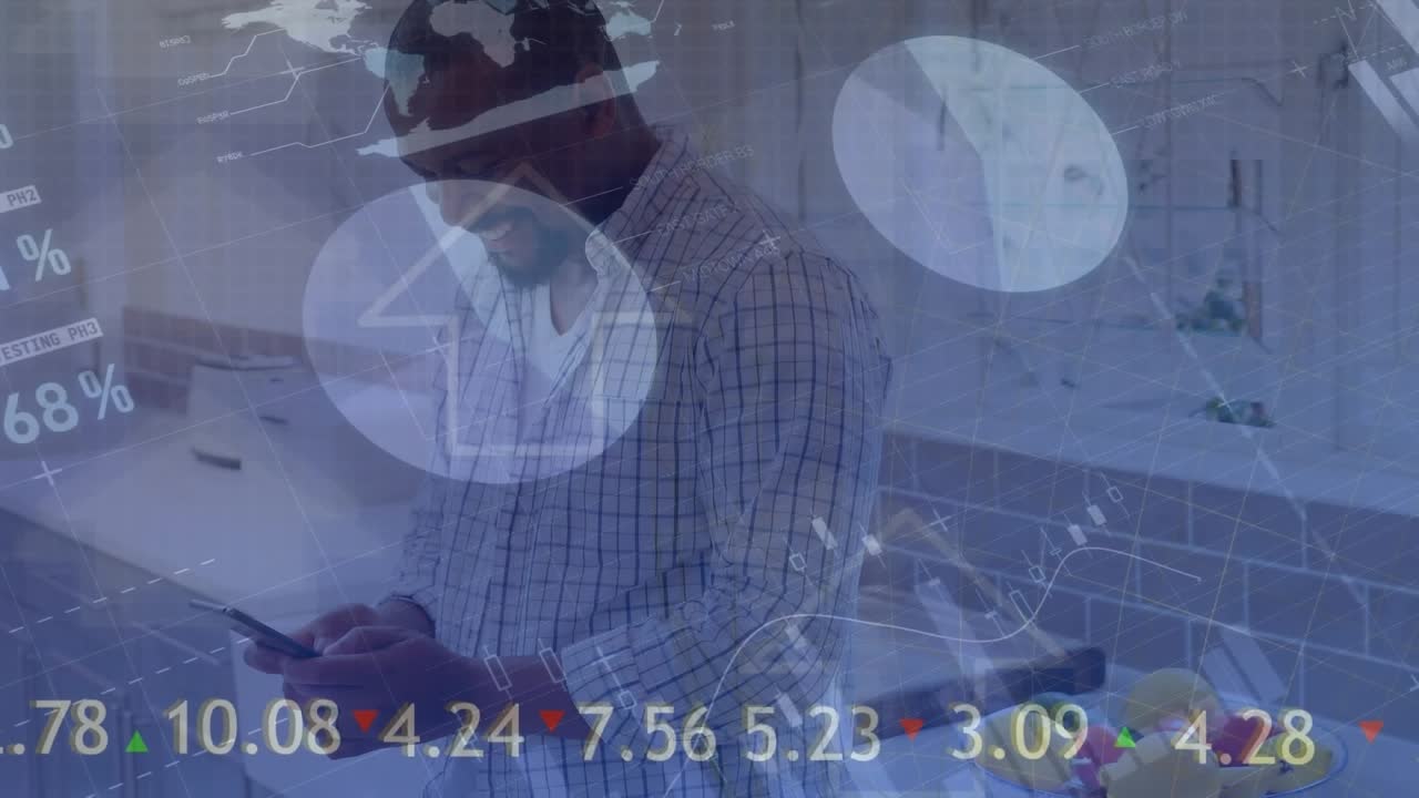 Animasi pemrosesan data keuangan di atas para pelaku bisnis