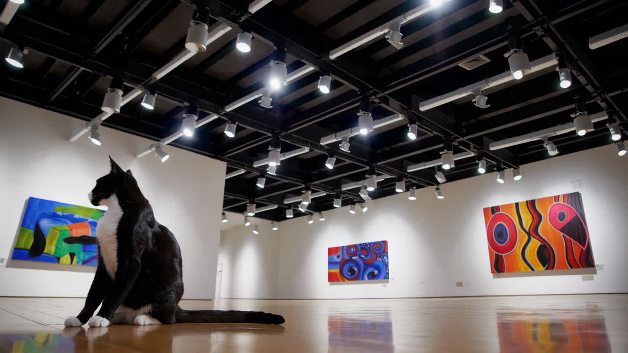 Black and White Cat in an Art Museum