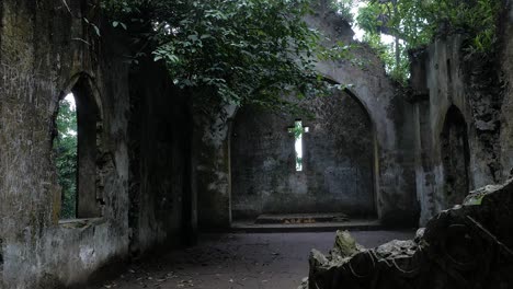 Inside-ruins-of-Bavi-French-Church-in-the-national-park,-Hanoi,-Vietnam