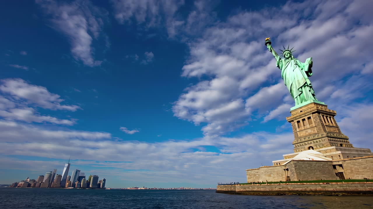Statue of Liberty with Manhattan Skyline in the Background