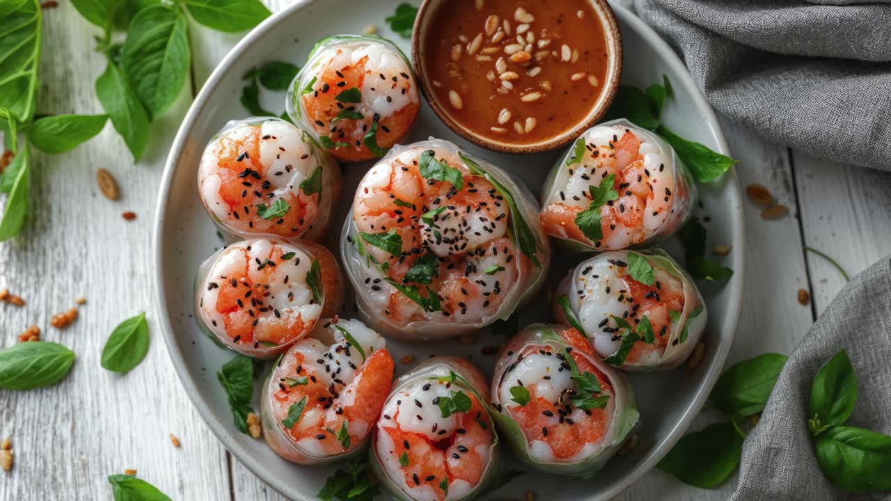 rollos de primavera de camarón con salsa de inmersión