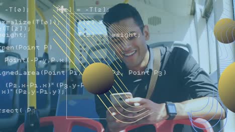 Animación-Del-Procesamiento-De-Datos-Sobre-Formas-Y-Hombre-Birracial-Usando-Un-Teléfono-Inteligente