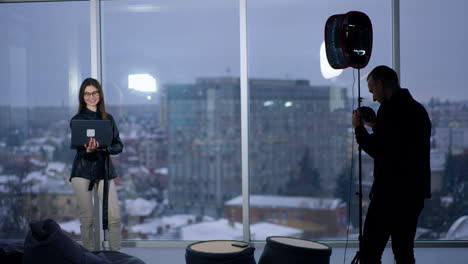 photo shoot in a modern city office