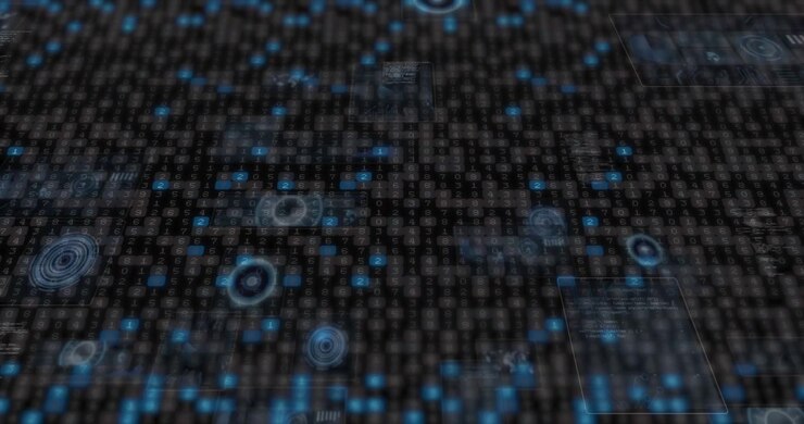 Animation of data processing over black background
