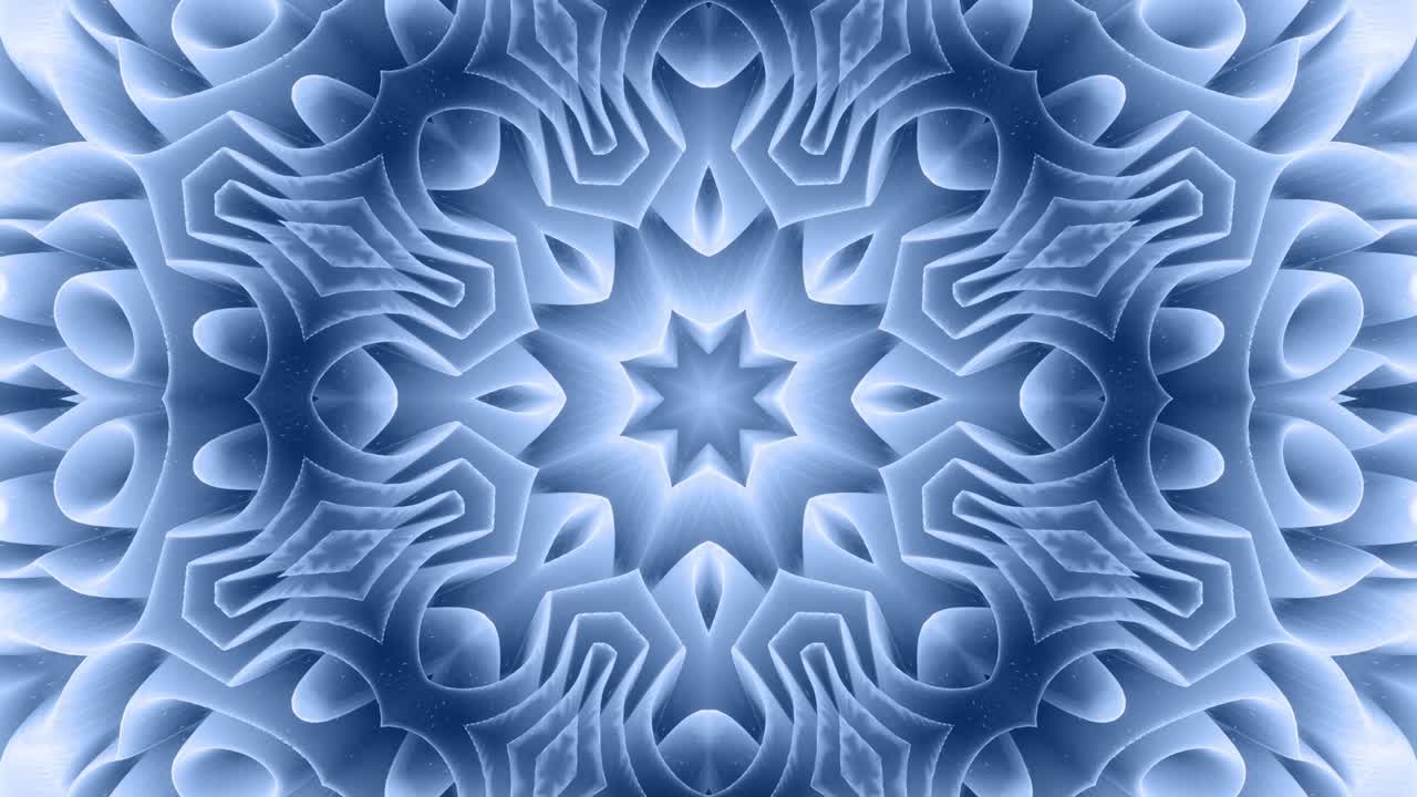 forma abstracta en 3d como una estrella o una flor, estructura simétrica de material de terciopelo azul negro intercalado con pañuelos, formas de cambios cíclicos suaves. fondo mate suave y elegante, animación suave.