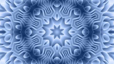 forma abstracta en 3d como una estrella o una flor, estructura simétrica de material de terciopelo azul negro intercalado con pañuelos, formas de cambios cíclicos suaves. fondo mate suave y elegante, animación suave.