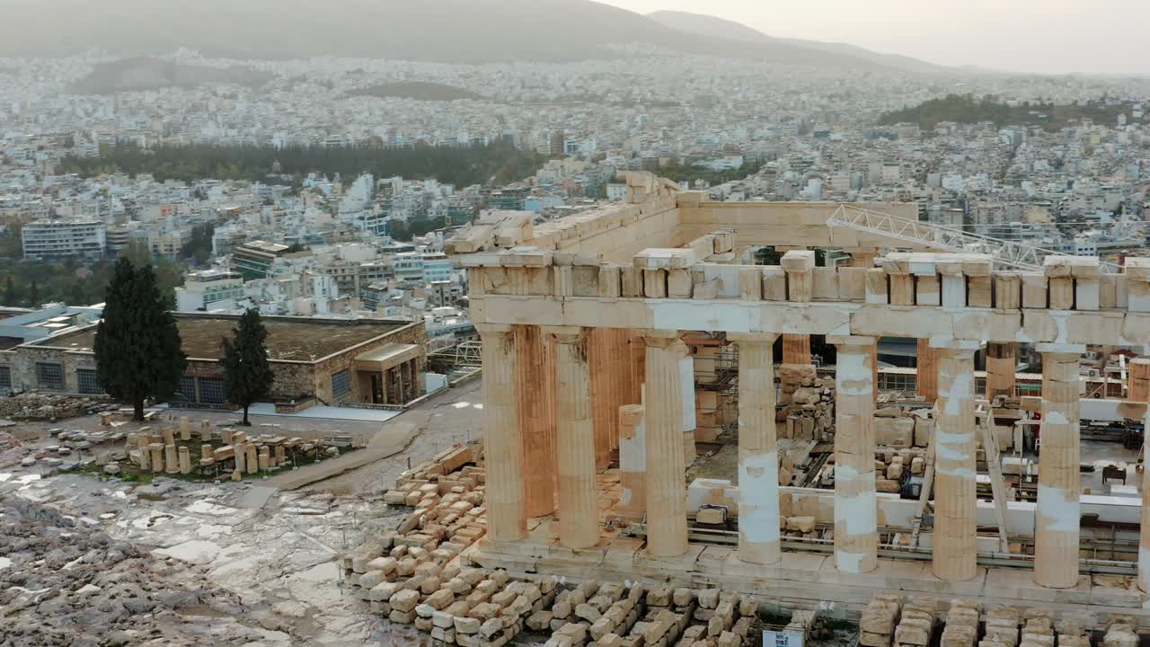 그리스 아테네 의 파르테논 성당 의 헬리 ⁇ 터 투어 항공 전망 아크로폴리스 역사적 관점 영화