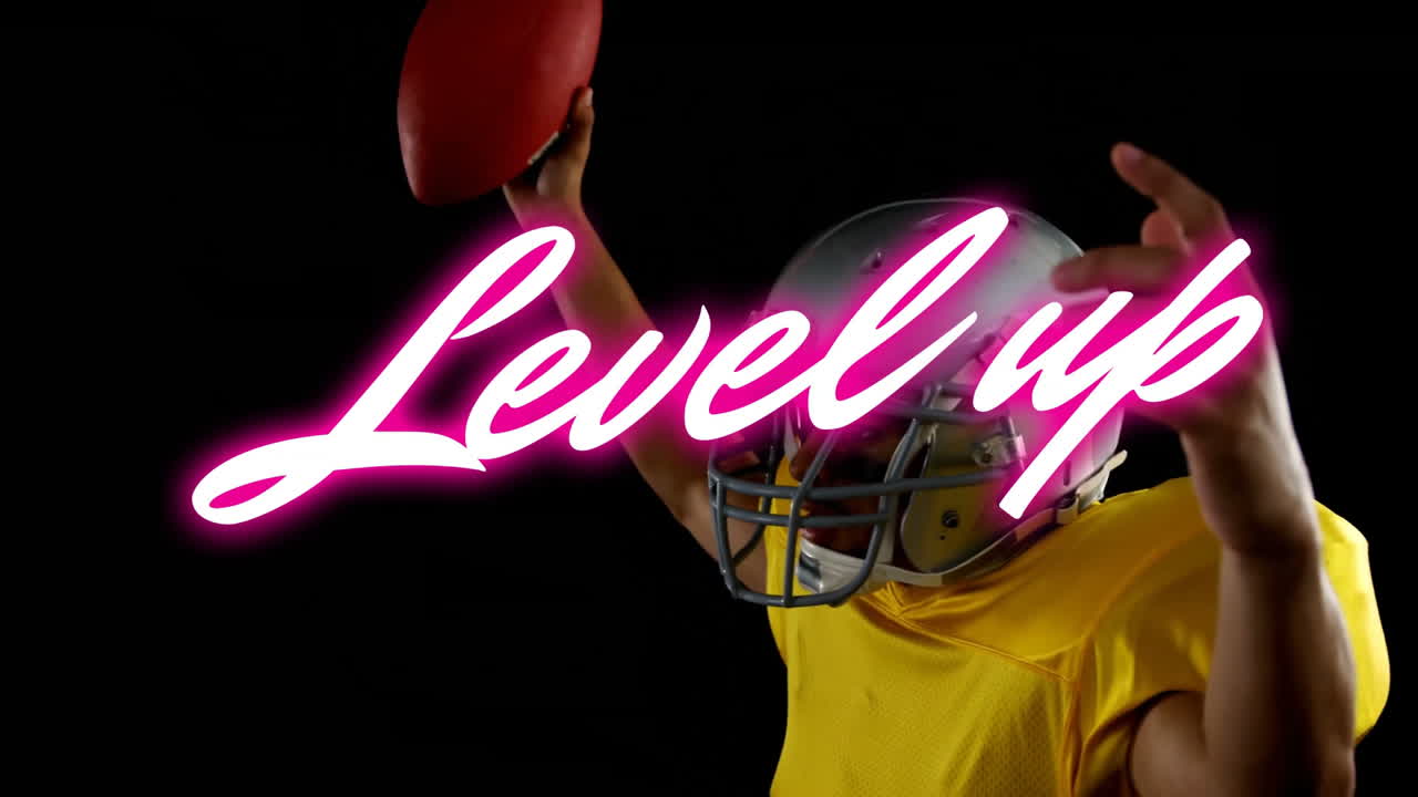 Jalkapalloilija keltaisessa pelipaidassa, "Level up" -tekstianimaatio päällä.