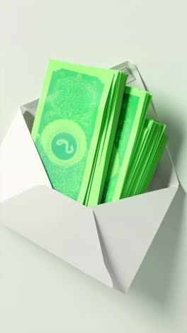 stack of green money in a white envelope