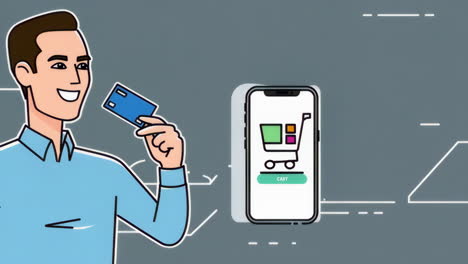man paying online with credit card on smartphone