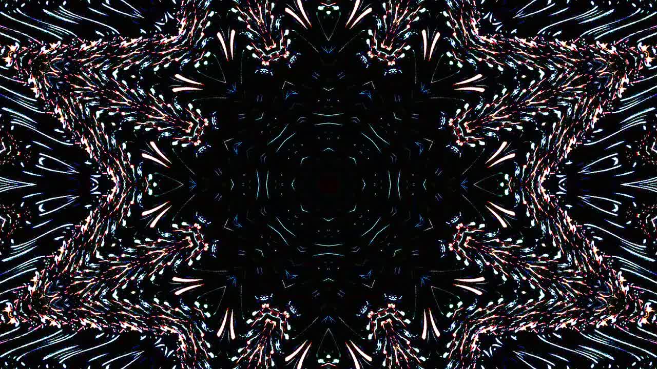 Lindo caleidoscópio abstrato que brilha, uma luz radiante que regula os movimentos sutis