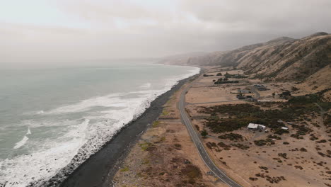 coastal road and beach aerial view