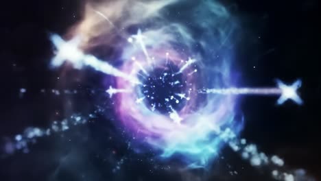 a mesmerizing journey through a colorful cosmic portal: exploring the depths of space-time with vibrant light streams and stellar energy