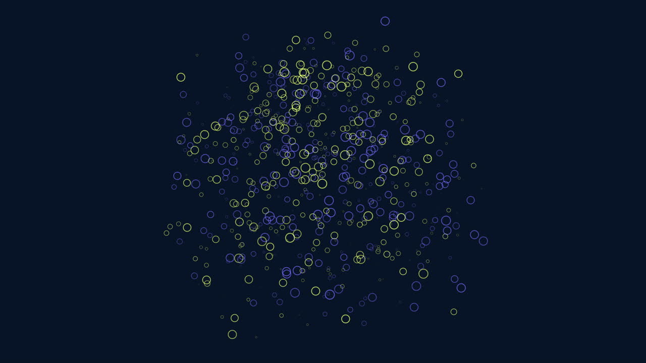 Abstract blue and green circles of varying sizes on a black background form an intricate and dynamic pattern, evoking a sense of movement and rhythm in a visually appealing composition