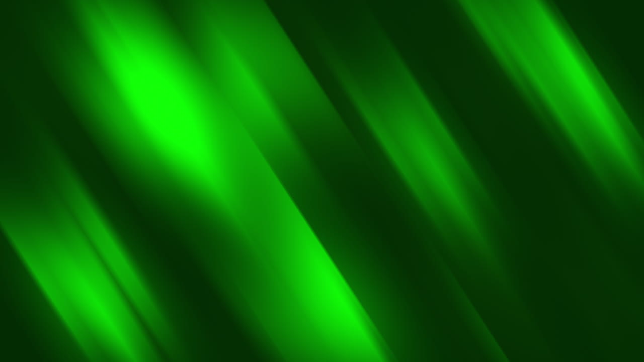Green glowing stripes and iridescent and moving lines. Diagonal pattern. Abstract geometric looped background.