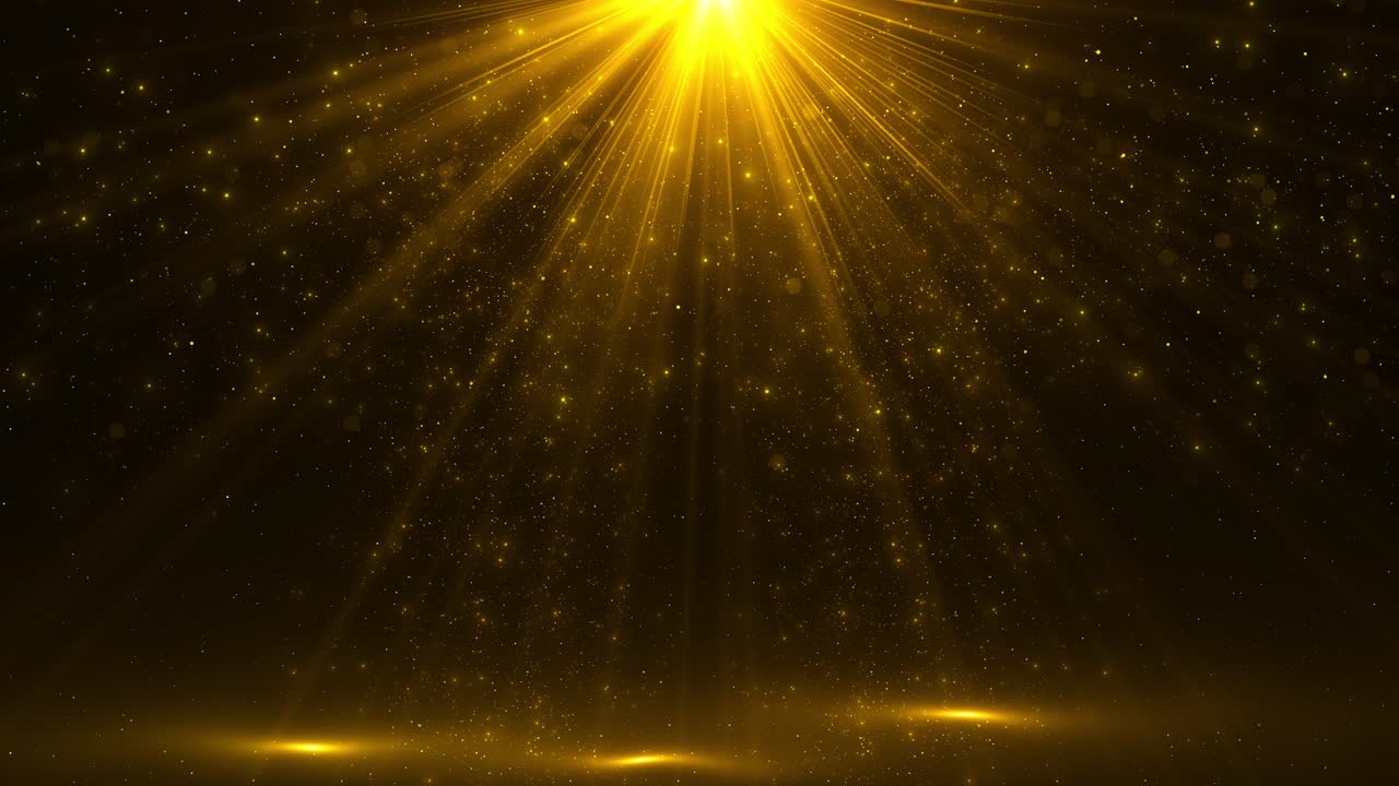 Golden rays on black background shiny particles motion abstract light for design presentation