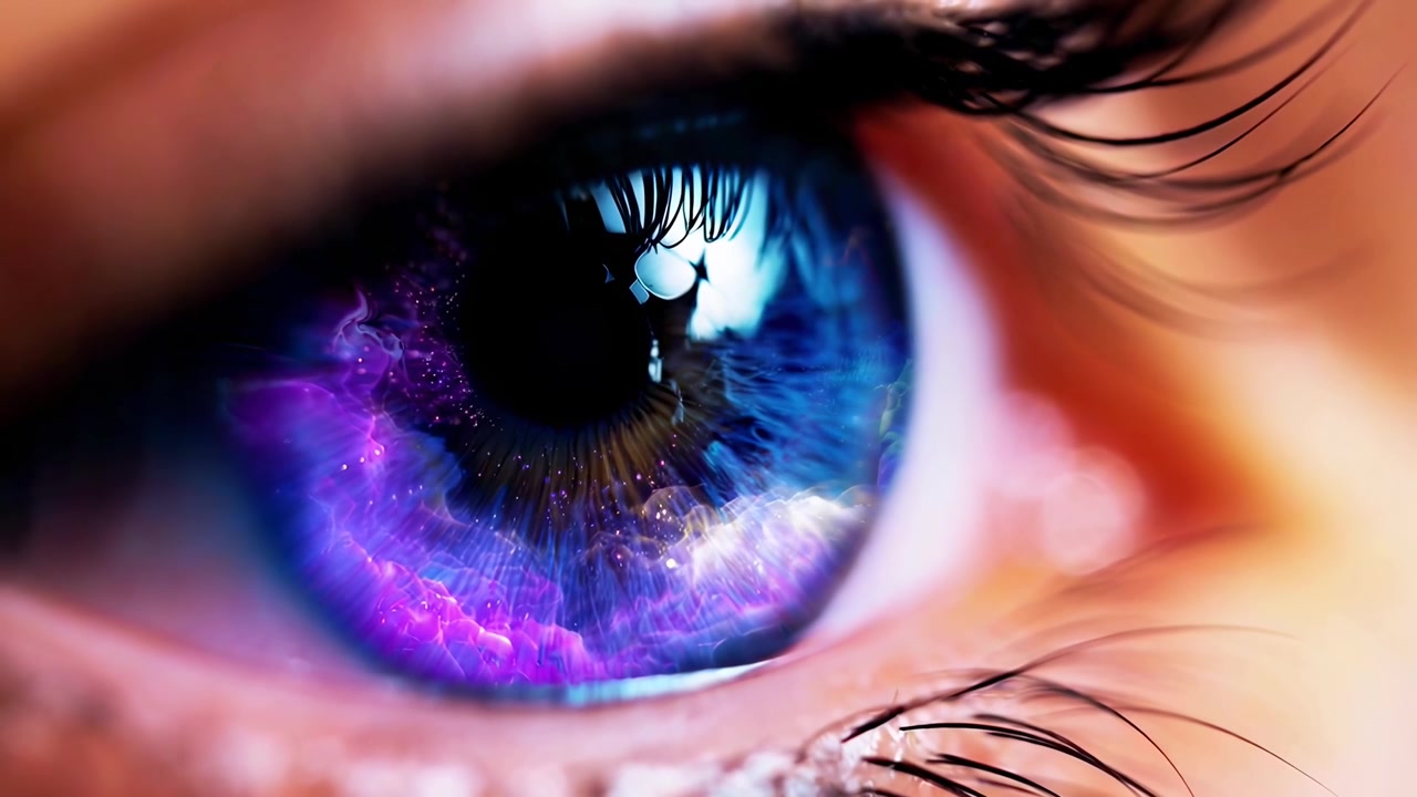 Close-up of Human Eye with Galaxy Nebula Iris