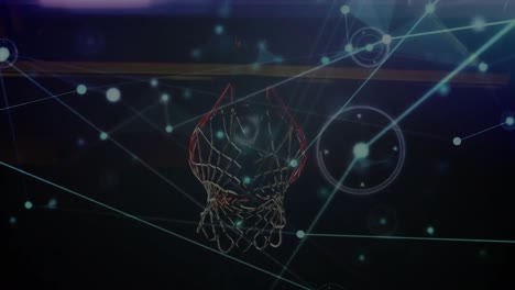 Animation-Von-Verbindungsnetzwerken-über-Männliche-Basketballspieler-Gemischter-Abstammung-Im-Fitnessstudio