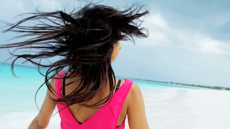 portrait of african american girl on vacation beach