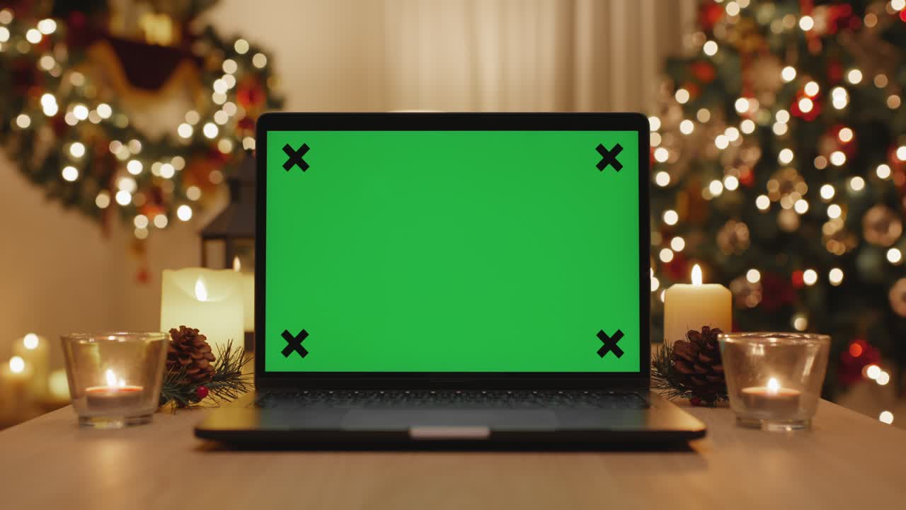 메리 스마스 빈 템플릿 크로마 키 녹색 스크린 모니터 책상