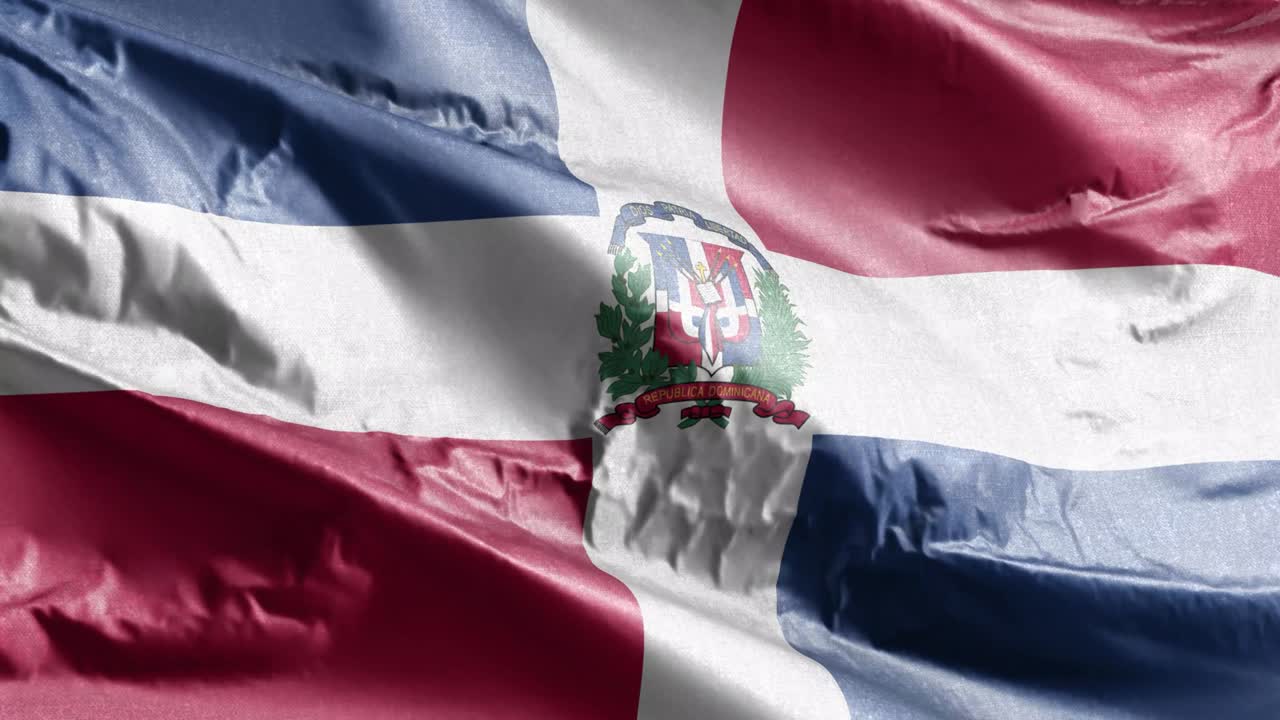 도미니카 공화국의 섬유 발이 바람에 흔들리고, 도미니칸 공화국의 발은 바람에 떠다니고, 직물 섬유 조직은 완전히 채우는 배경, 10 초 루프.