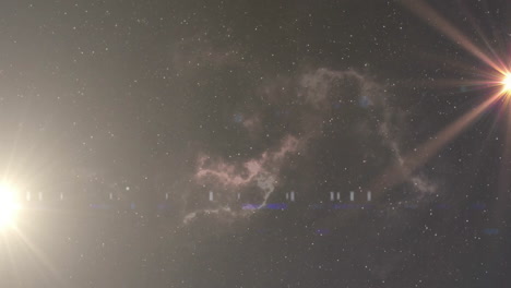 Designers exploring deep space scene, with nebula cloud and lens flare for technology presentation