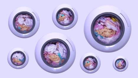 white washing machine washes clothes