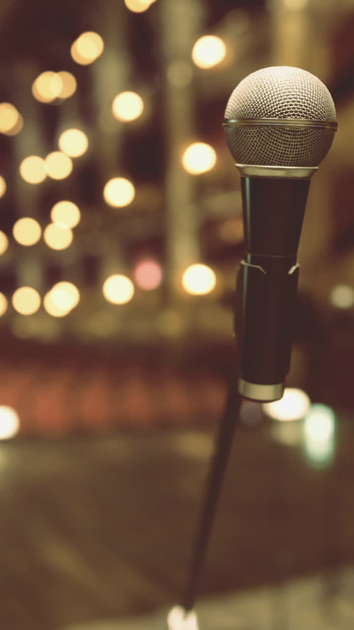 Live performance awaits at the elegant theater stage set with microphone