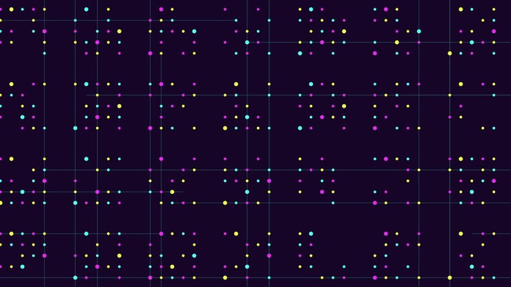 Connected small dots and lines on dark space 1