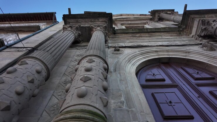Guimaraes city monuments Church gimbal shot.