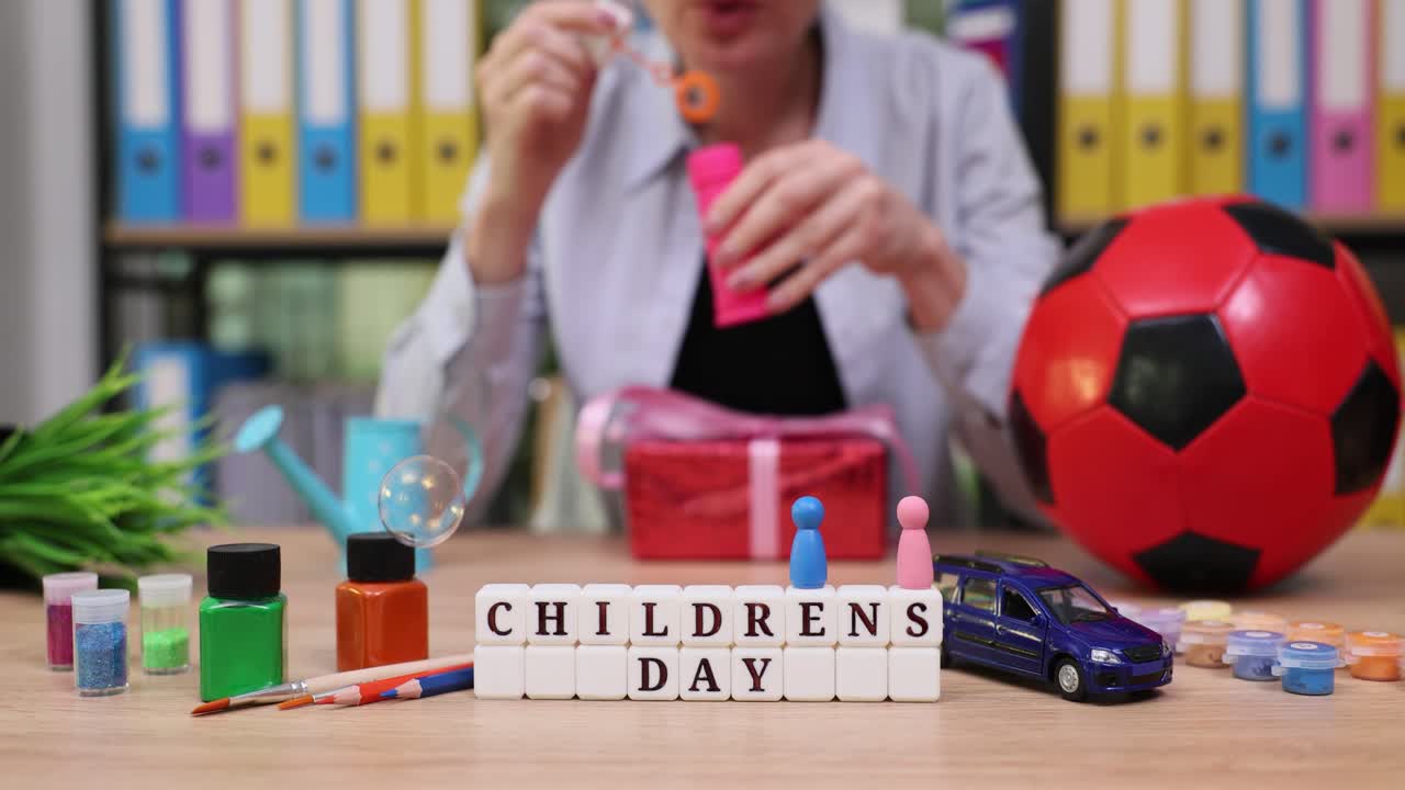 Children's Day Celebration with Toys and Bubbles