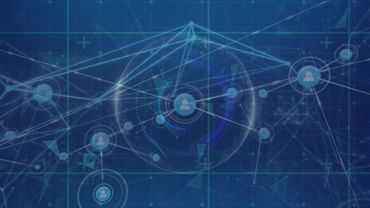 Digital Network Connection with User Icons and Data Nodes