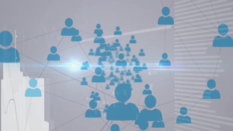 network of connected people icons animation over business graph background