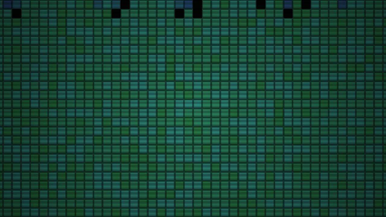 Visualizzatore audio digitale con barre pixelate verdi e blu