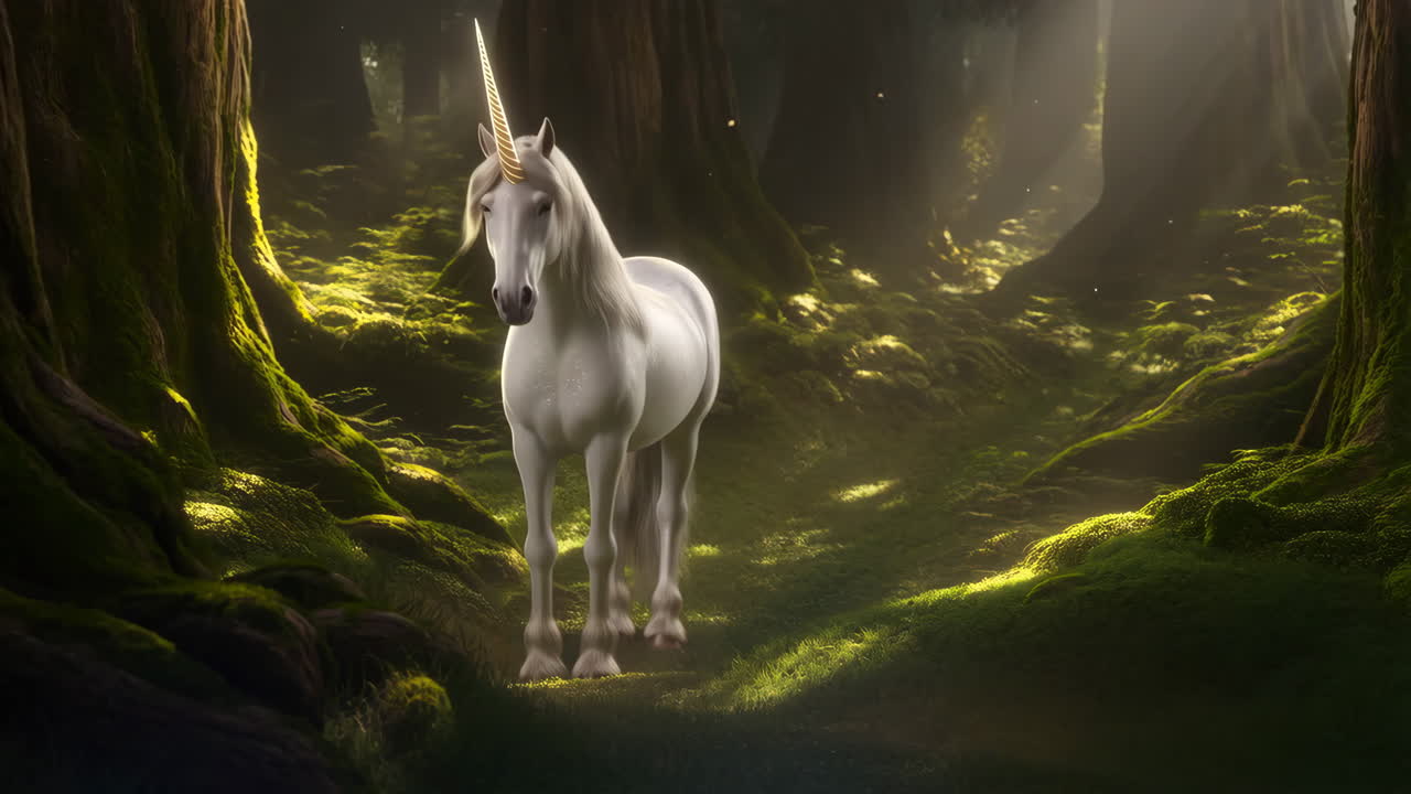 White Unicorn in an Enchanted Forest