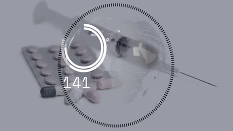 animación del globo, los números, la medicación y la jeringa