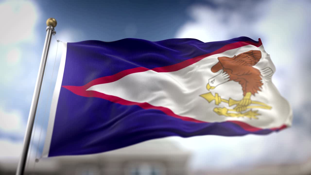 la bandera de samoa americana ondeando en cámara lenta 3d con fondo de cielo azul - bucle sin costuras 4k