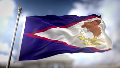 american samoa flag waving slow motion 3d rendering blue sky background - seamless loop 4k