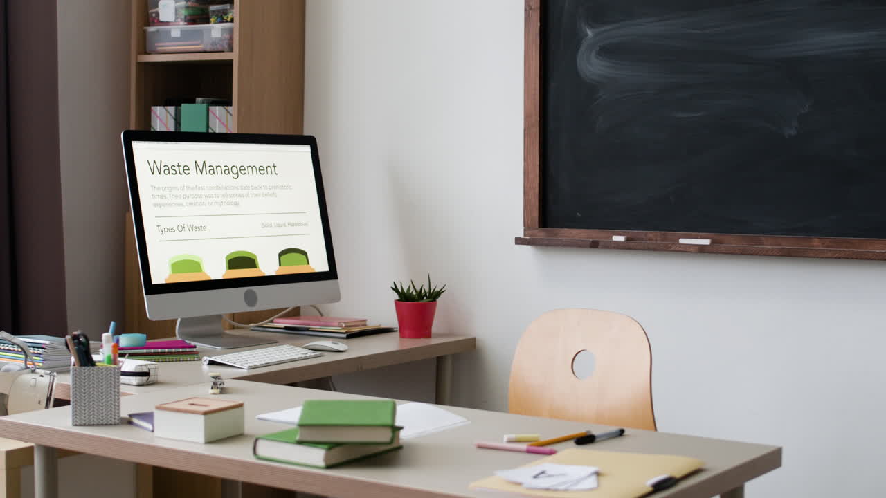 Classroom Scene with Waste Management Presentation