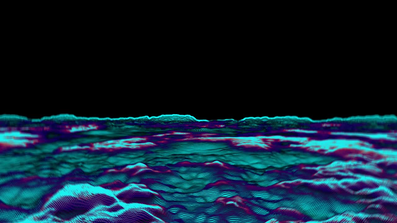 futurista abstracto rojo resplandor azul volar sobre forma de onda sonido audio música bola oscilación, visualización tecnología de ondas superficie digital