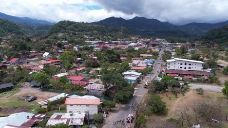drone shot of boquete, panama, small town under mountain hills