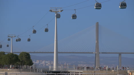 lisbon cable car and vasco da gama bridge portugal