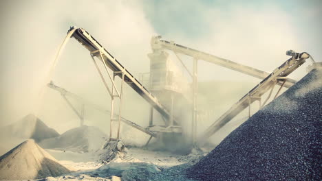 industrial background, smog and dirty dust air pollution industrial background on outdoor rock crushing and digging plant factory