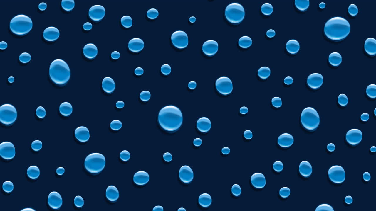Animation of water drops moving over blue background