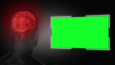 cabeza humana junto a una pantalla verde