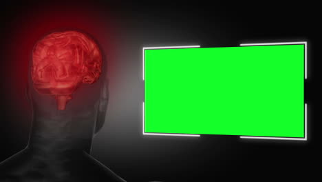 human head next to a green screen