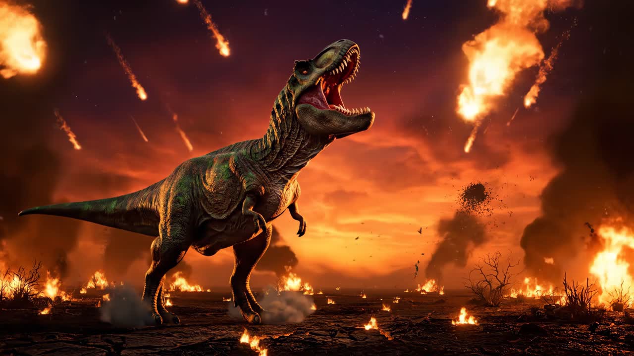 Tyrannosaurus Rex Facing Extinction by Meteor Strike