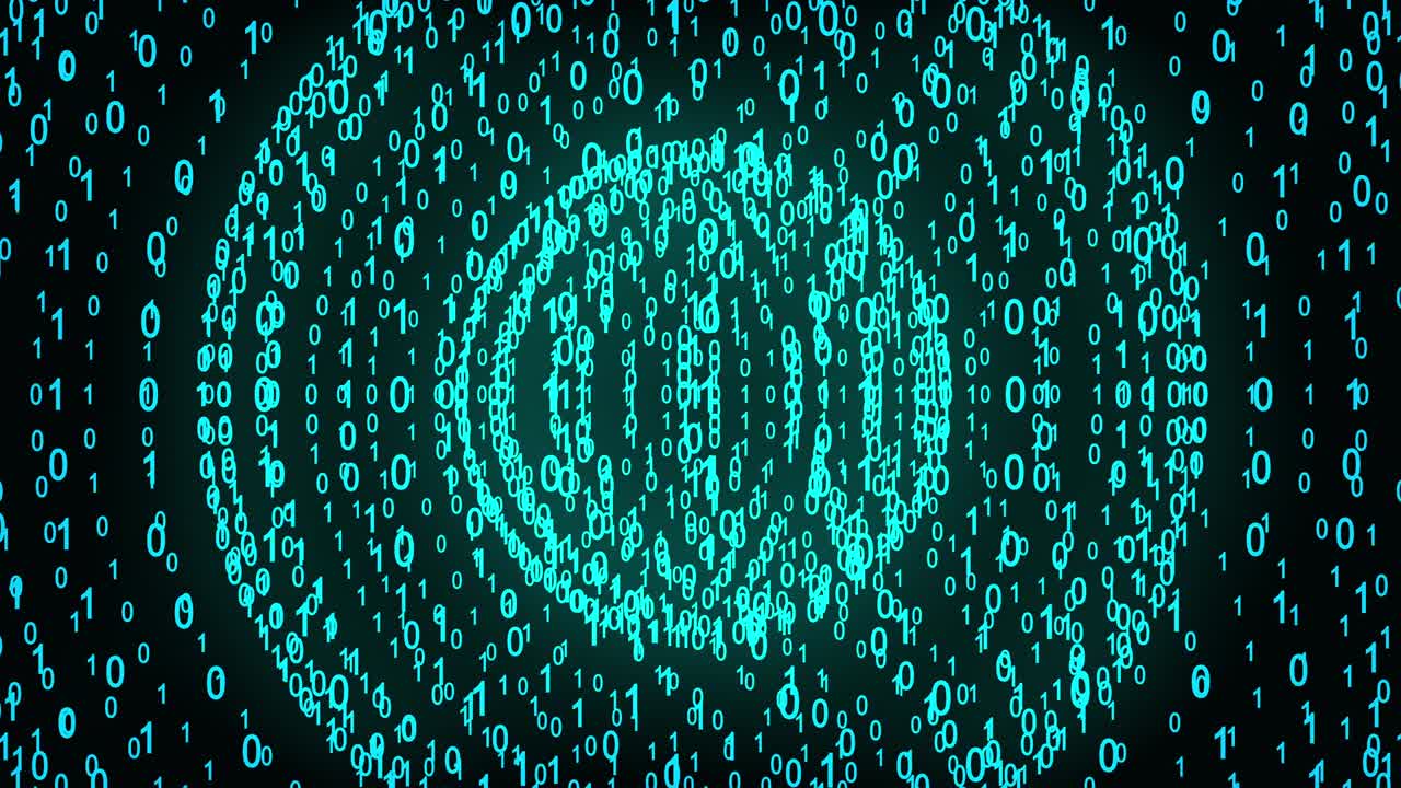 Big and small binary number spheres, computer generated. 3d rendering of binary code background with numbers. Abstract elements
